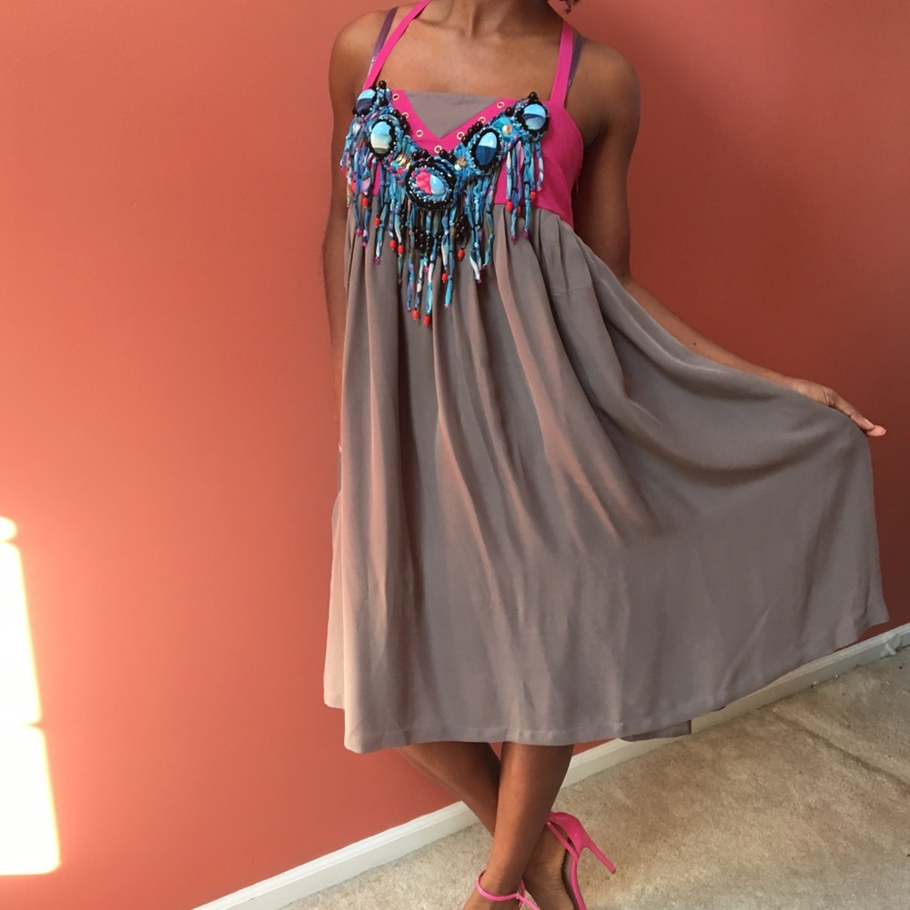 100% silk pink and taupe summer dress